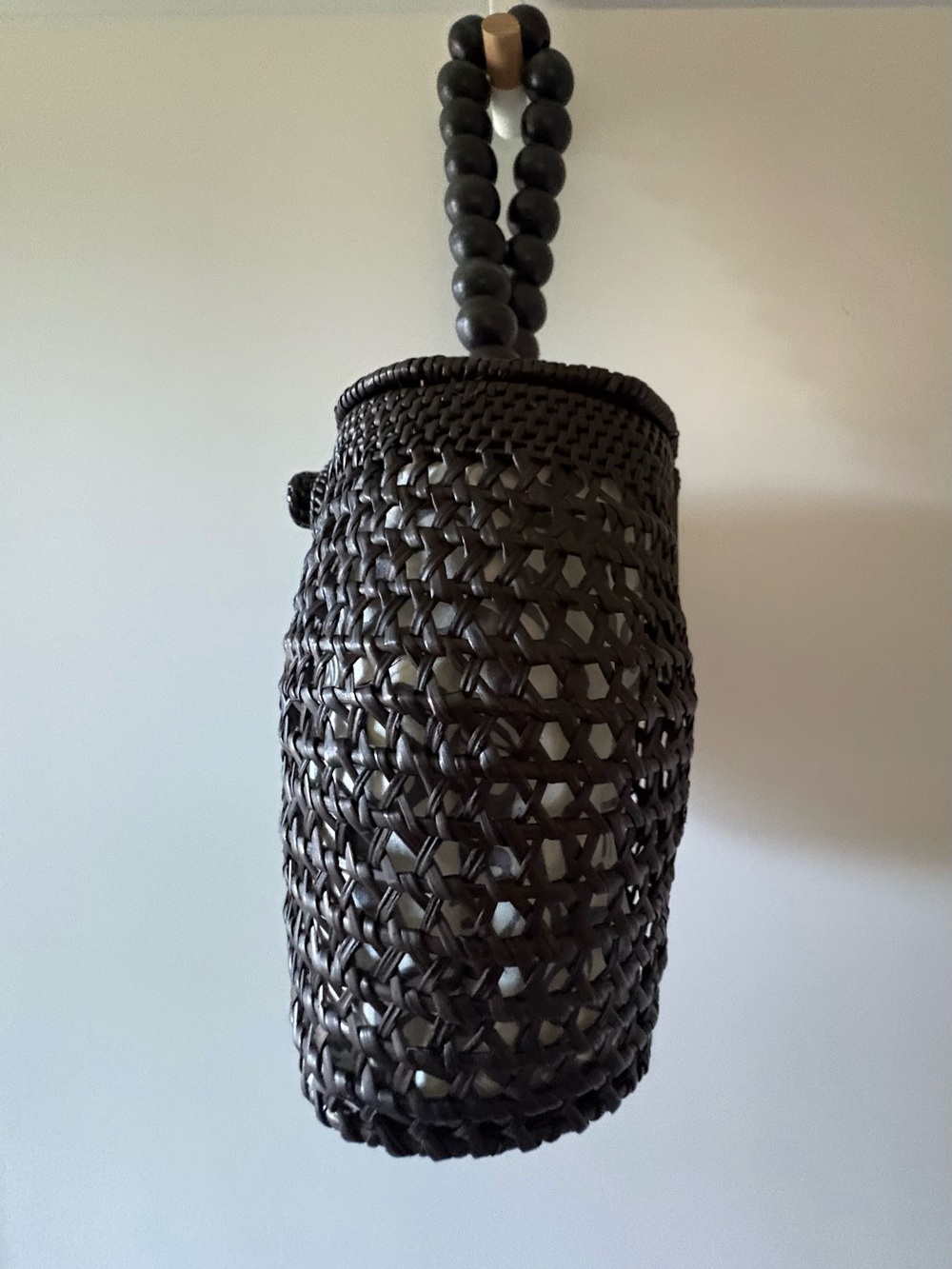 NWT Anthro Black 100% Rattan Woven Bead-Handle Tote - Picture 4 of 13